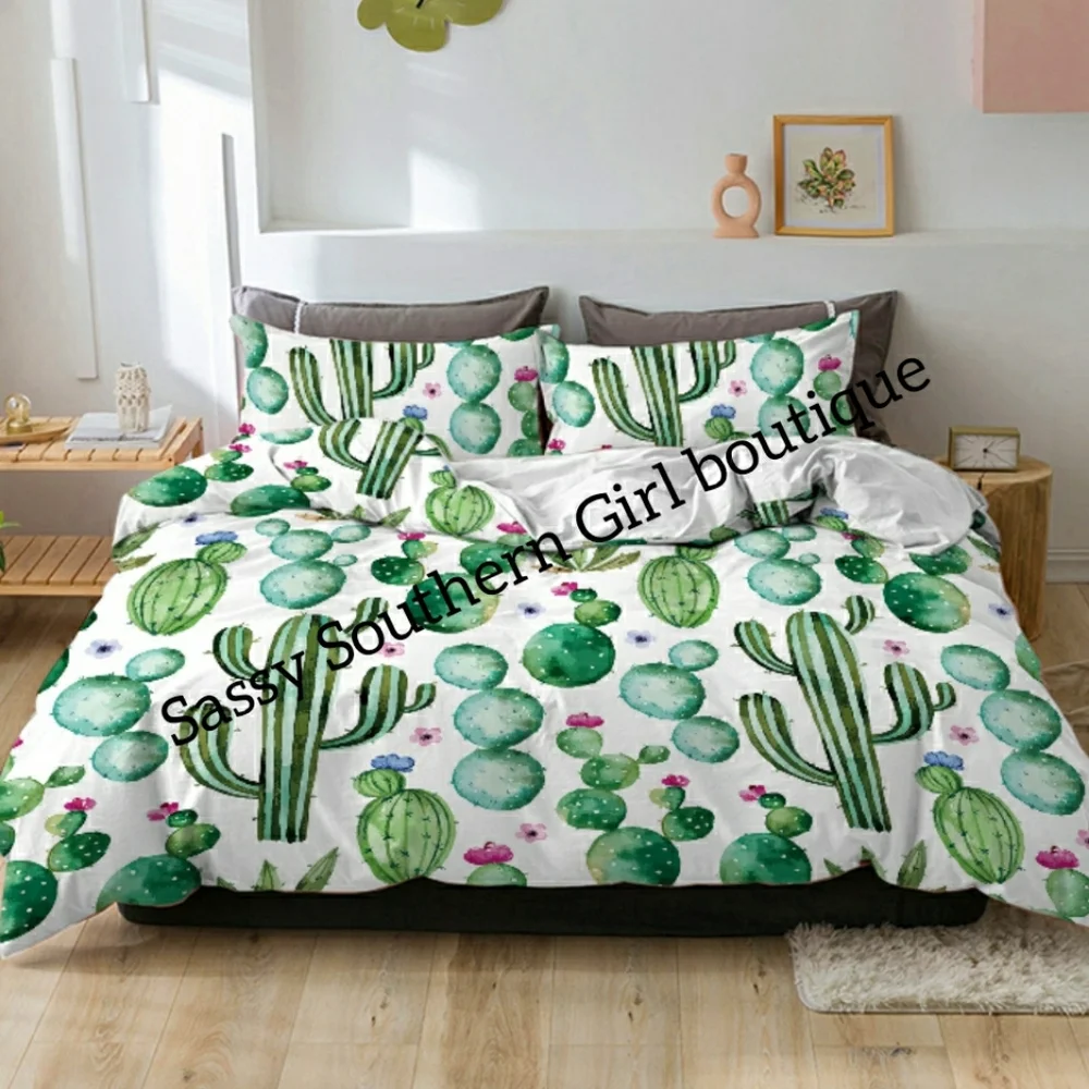 ⭐🆕 Vibrant Boho Cactus print luxury duvet set